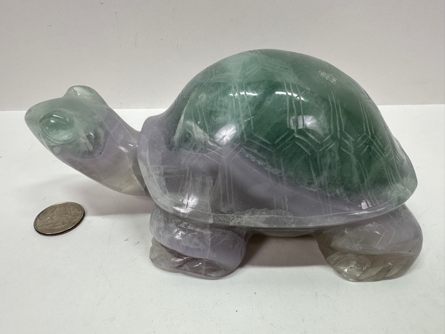 Vintage Chinese Hand Carved Green and Purple Fluorite Turtle 7.5'W x 4.5'D x 3'H [Photo 4]