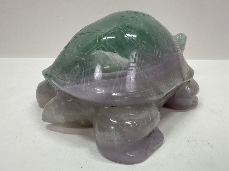 Vintage Chinese Hand Carved Green and Purple Fluorite Turtle 7.5'W x 4.5'D x 3'H [Photo 9]