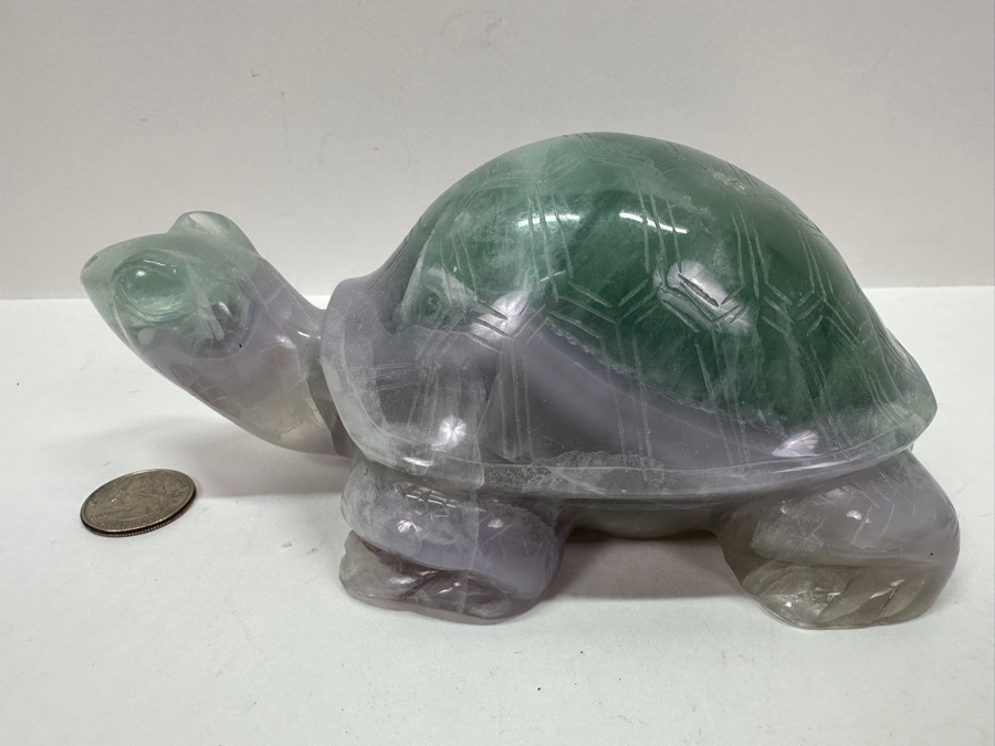 Vintage Chinese Hand Carved Green and Purple Fluorite Turtle 7.5'W x 4.5'D x 3'H [Photo 3]