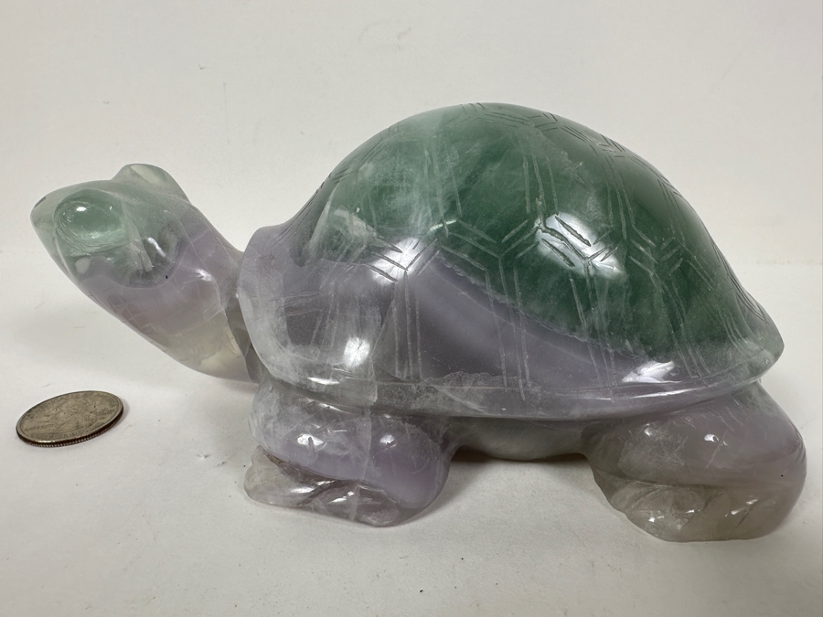 Vintage Chinese Hand Carved Green and Purple Fluorite Turtle 7.5'W x 4.5'D x 3'H [Photo 2]