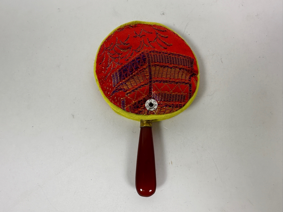 Vintage Chinese Gemstone Hand Mirror with Carnelian Handle 4.75'L [Photo 7]