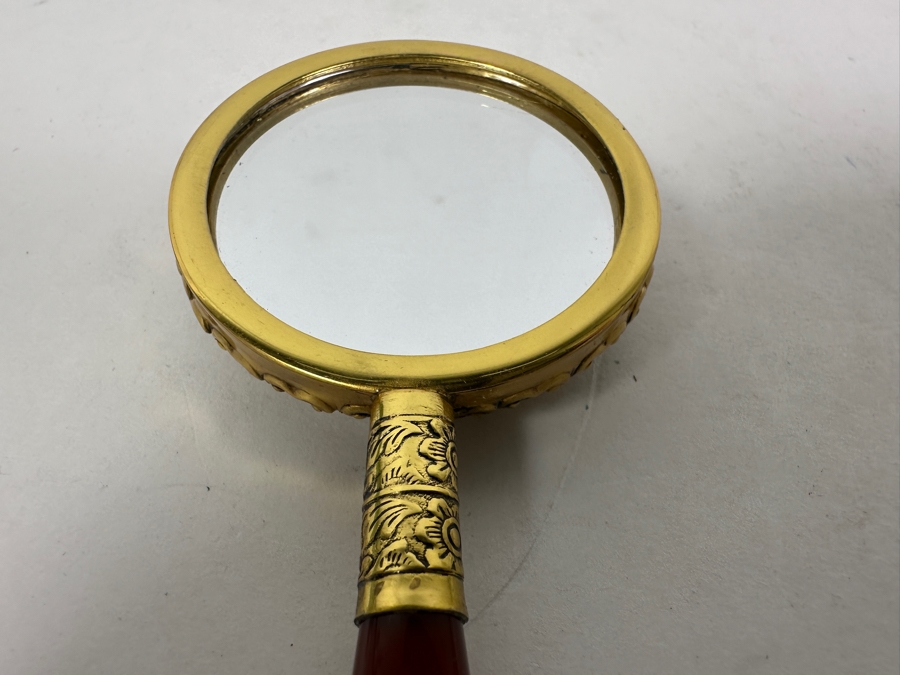 Vintage Chinese Gemstone Hand Mirror with Carnelian Handle 4.75'L [Photo 5]