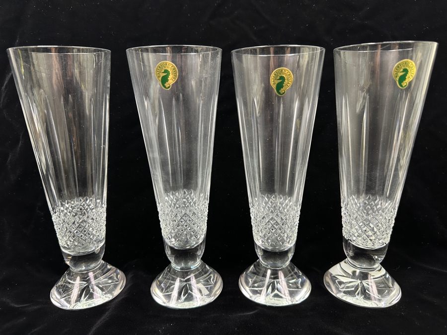 Four New Waterford Glenmede Crystal Pilsner Glasses 9H $280 Value [Photo 2]