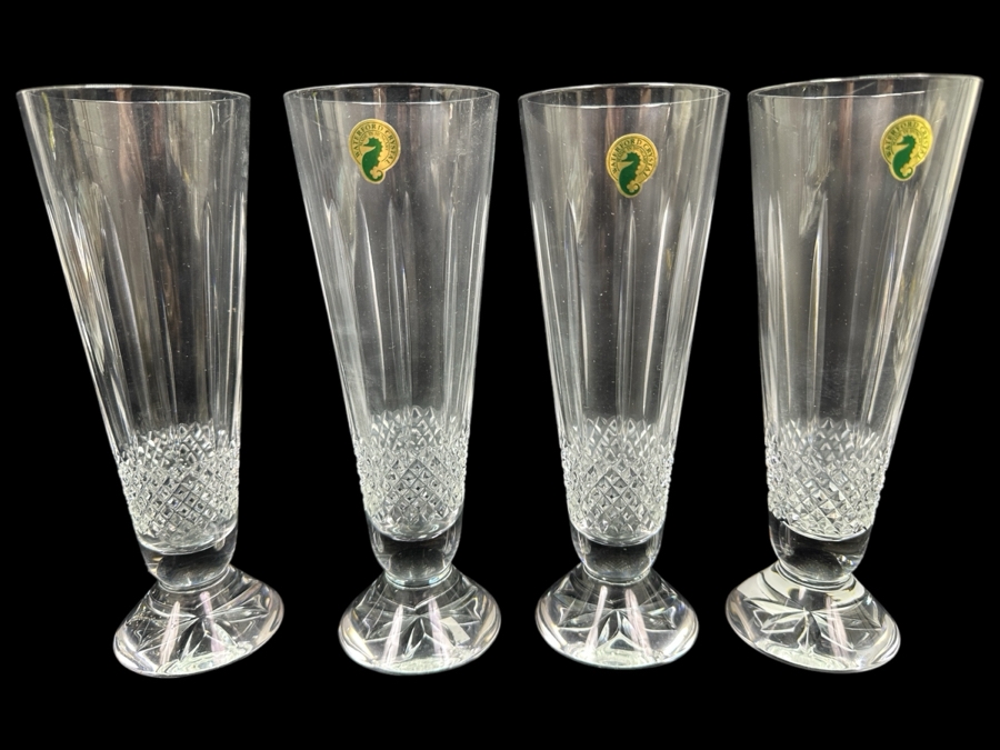 Four New Waterford Glenmede Crystal Pilsner Glasses 9H $280 Value [Photo 1]
