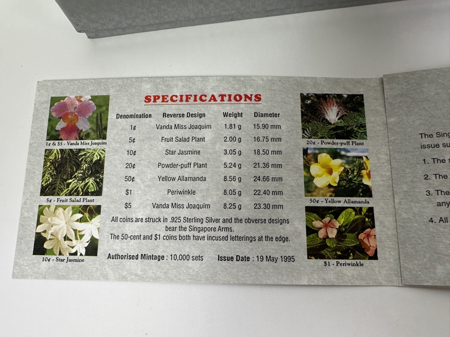 1995 Sterling Silver Proof Coin Set Produced By The Singapore Mint Limited Edition Set [Photo 2]