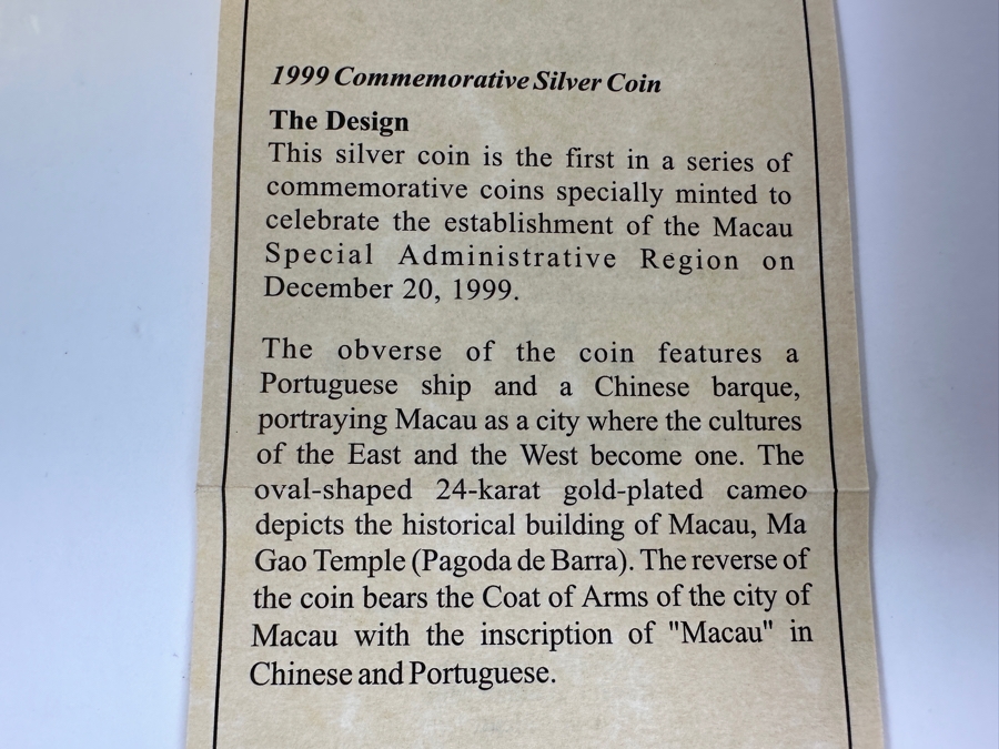Royal Canadian Mint 1999 Commemorative Proof Sterling Silver Coin To Celebrate The Establishment Of The Macau Special Administrative Region 31.103g 100 Patacas [Photo 8]