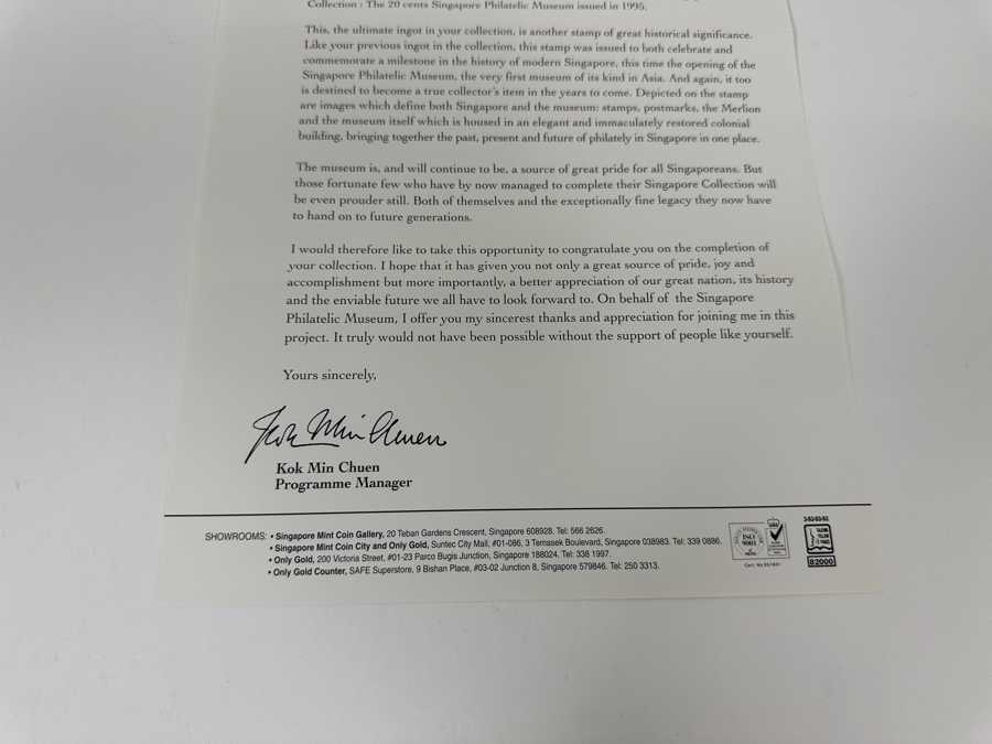 (4) Rare 1995 Limited Edition The Singapore Collection 925 Sterling Silver Proof Ingots By The Singapore Mint And Singapore Philatelic Museum Limited To 3,800 Sets 151.2g [Photo 15]