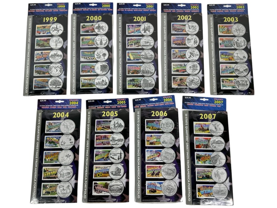 Sealed Sets Of 1999 State Quarters Volumes 1,2,3,4,5,6,7,8,9 Retails $270 [Photo 1]