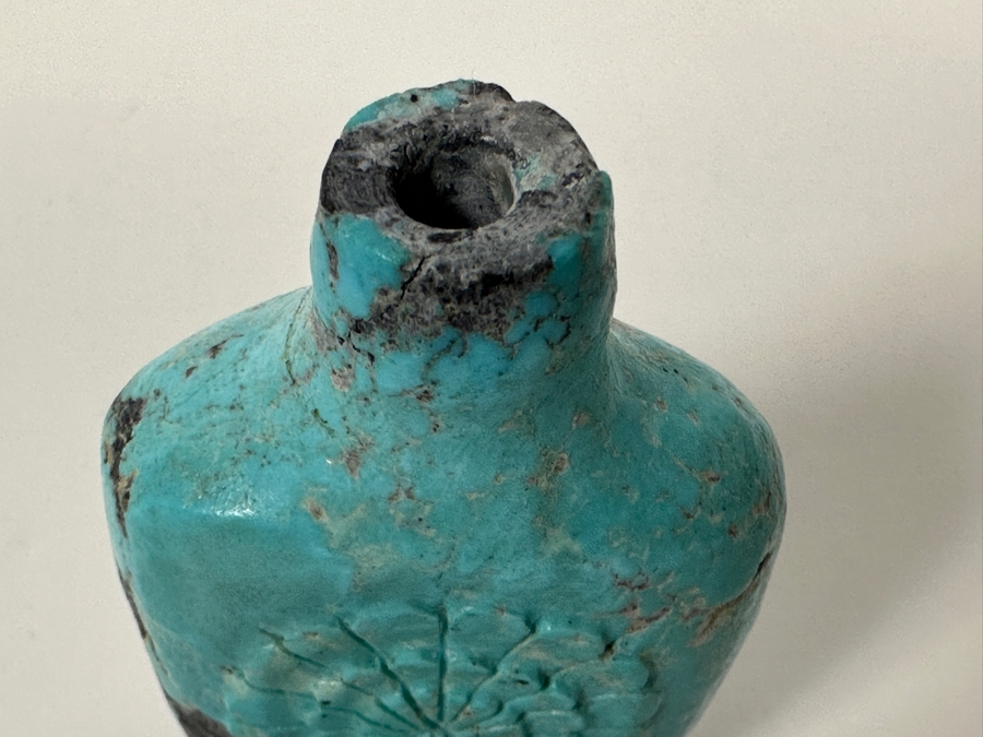 Vintage Chinese Carved Turquoise Snuff Bottle 2.5H [Photo 6]