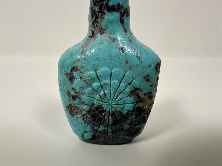 Vintage Chinese Carved Turquoise Snuff Bottle 2.5H [Photo 2]