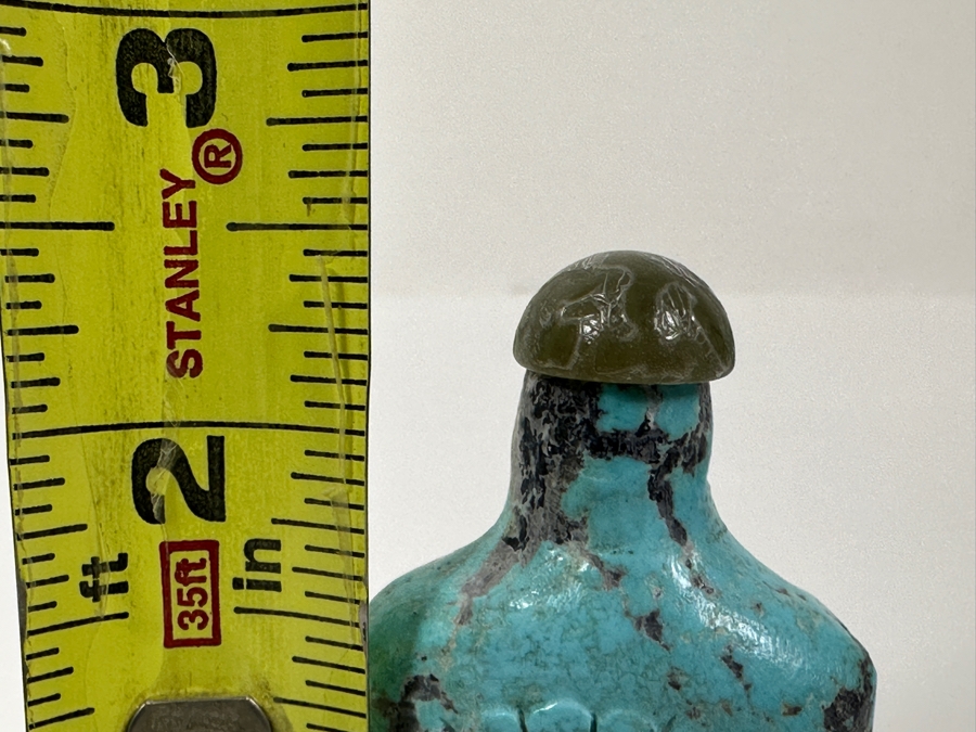 Vintage Chinese Carved Turquoise Snuff Bottle 2.5H [Photo 8]