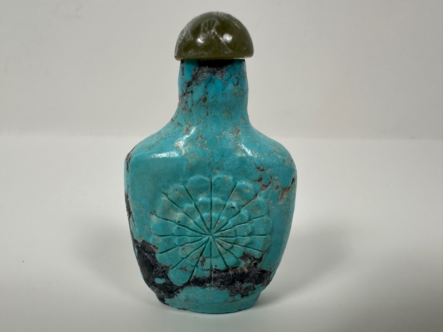 Vintage Chinese Carved Turquoise Snuff Bottle 2.5H [Photo 3]
