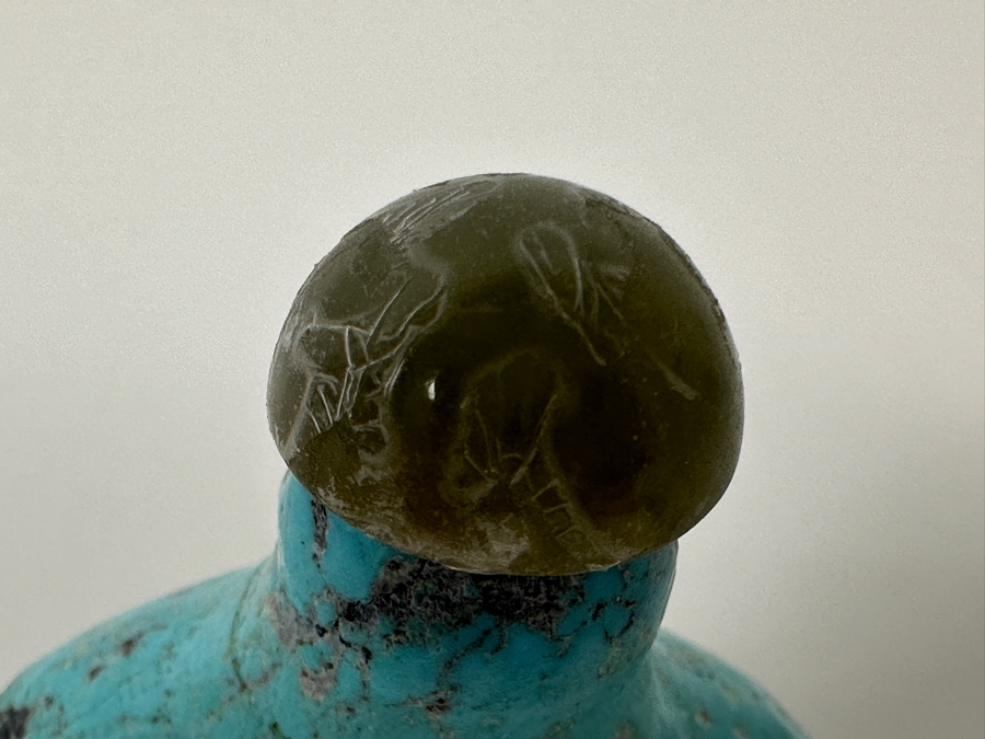 Vintage Chinese Carved Turquoise Snuff Bottle 2.5H [Photo 4]