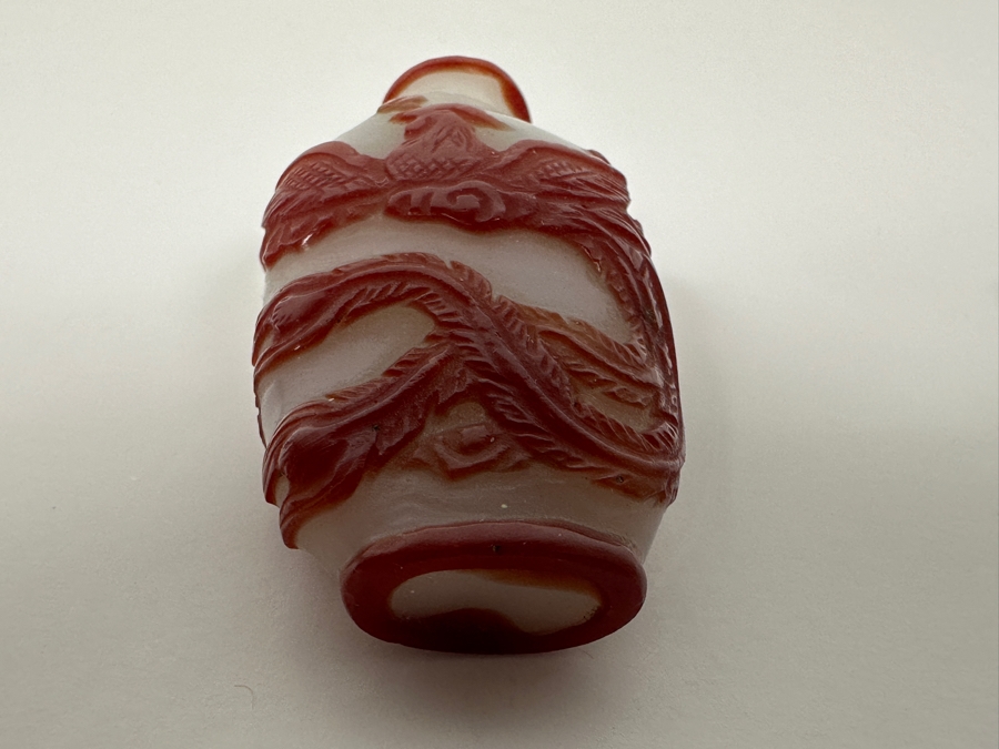 Antique Chinese Red Overlay Glass Snuff Bottle Featuring A Phoenix Design 2 3/8'H [Photo 8]