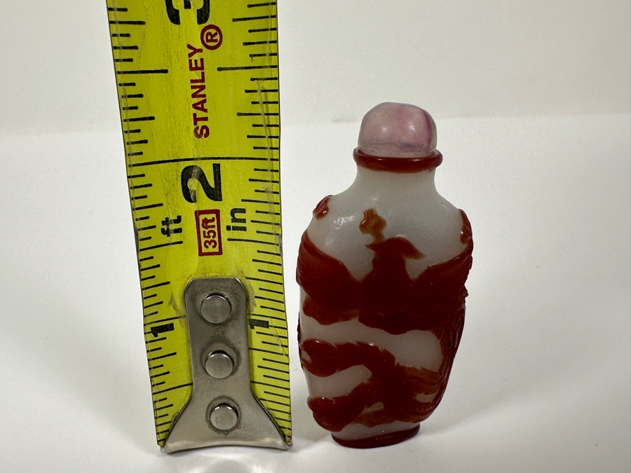 Antique Chinese Red Overlay Glass Snuff Bottle Featuring A Phoenix Design 2 3/8'H [Photo 9]
