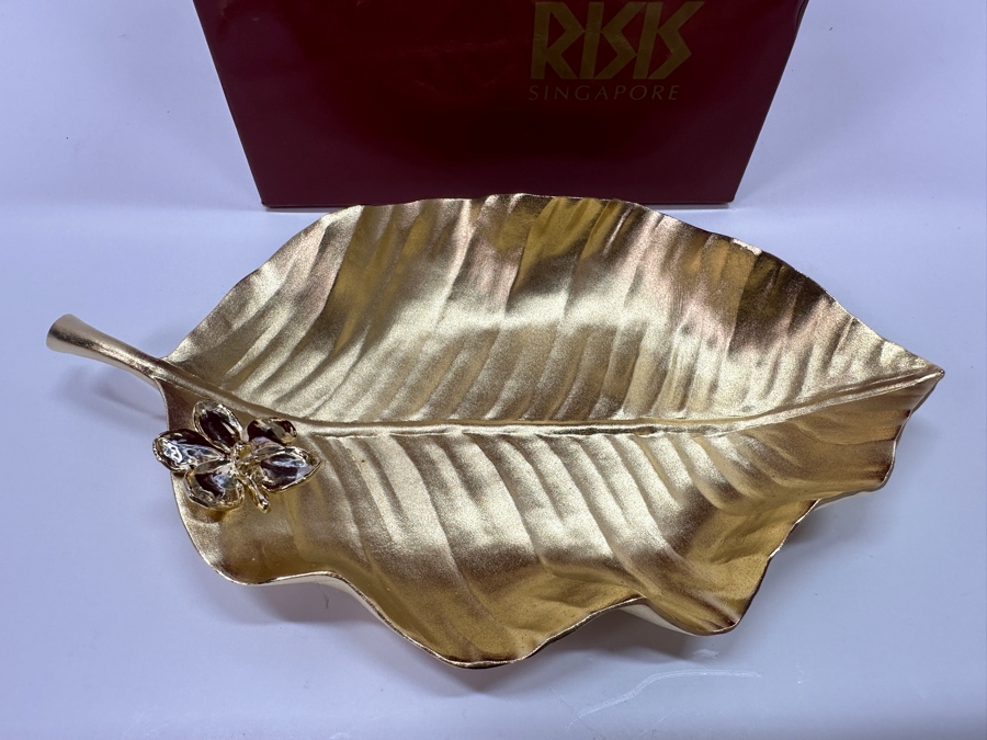 Risis Singapore Leaf Plate Dish 24K Gold Plated 6.5'W [Photo 3]