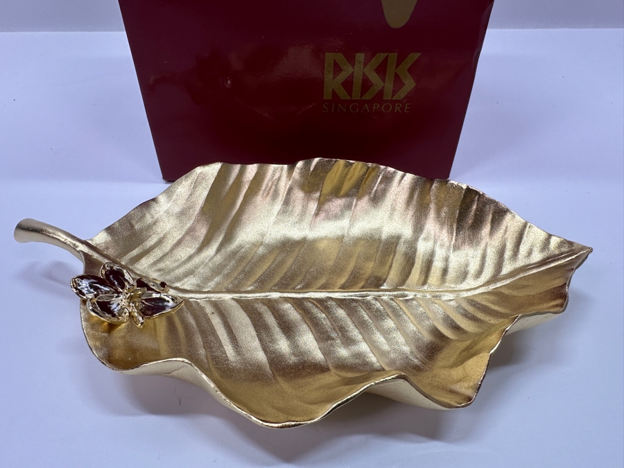 Risis Singapore Leaf Plate Dish 24K Gold Plated 6.5'W [Photo 2]