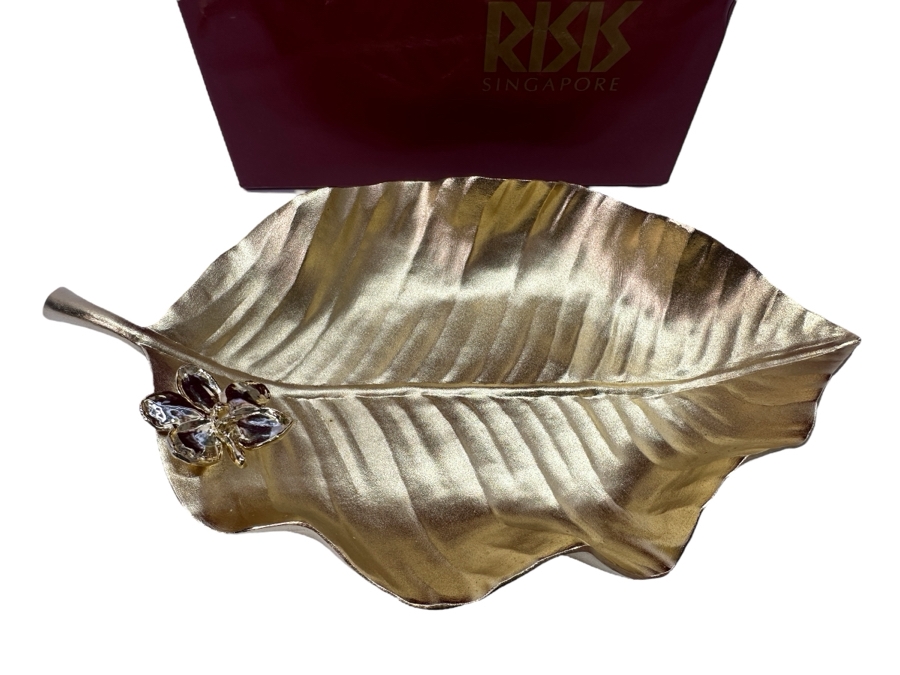 Risis Singapore Leaf Plate Dish 24K Gold Plated 6.5'W [Photo 1]