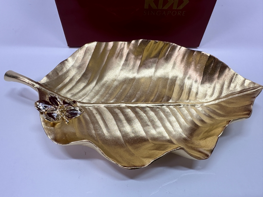Risis Singapore Leaf Plate Dish 24K Gold Plated 6.5'W [Photo 4]