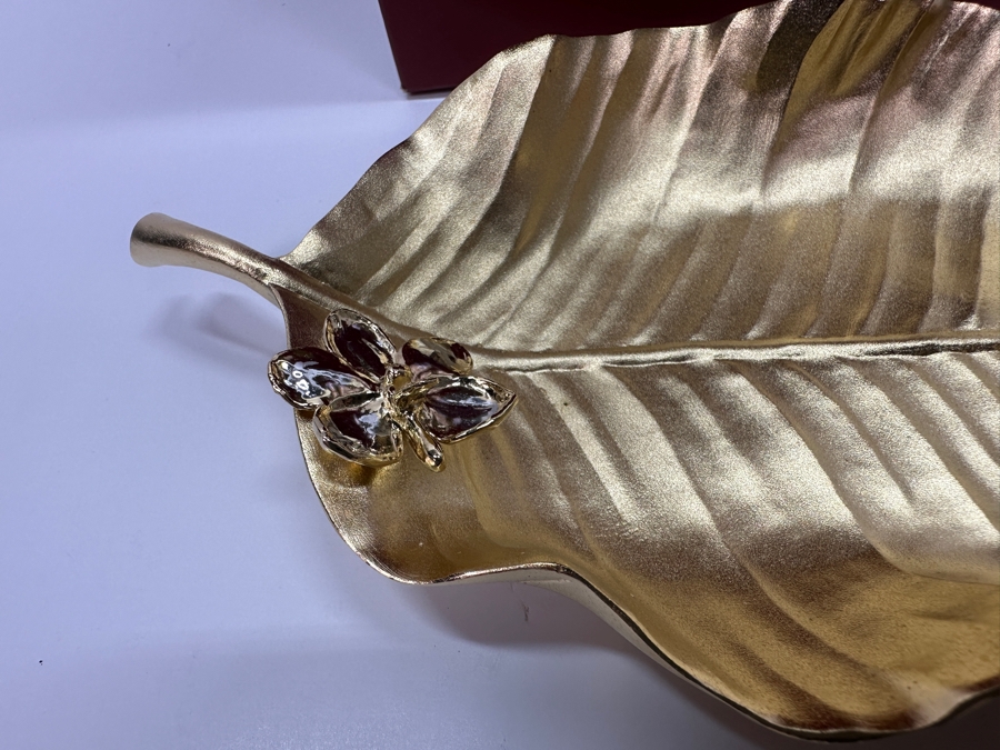 Risis Singapore Leaf Plate Dish 24K Gold Plated 6.5'W [Photo 5]