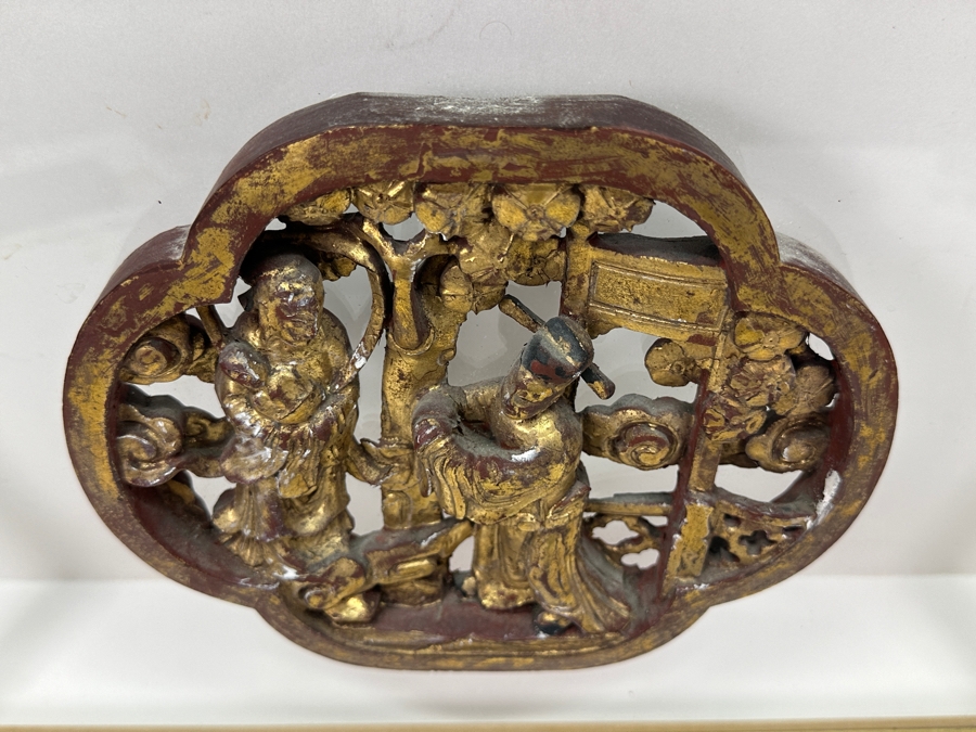 Chinese Hand Carved Relief Wood Wall Panel with Gold Accents 7.5'W x 6.5'H (Framed 16'W x 12'H) [Photo 6]