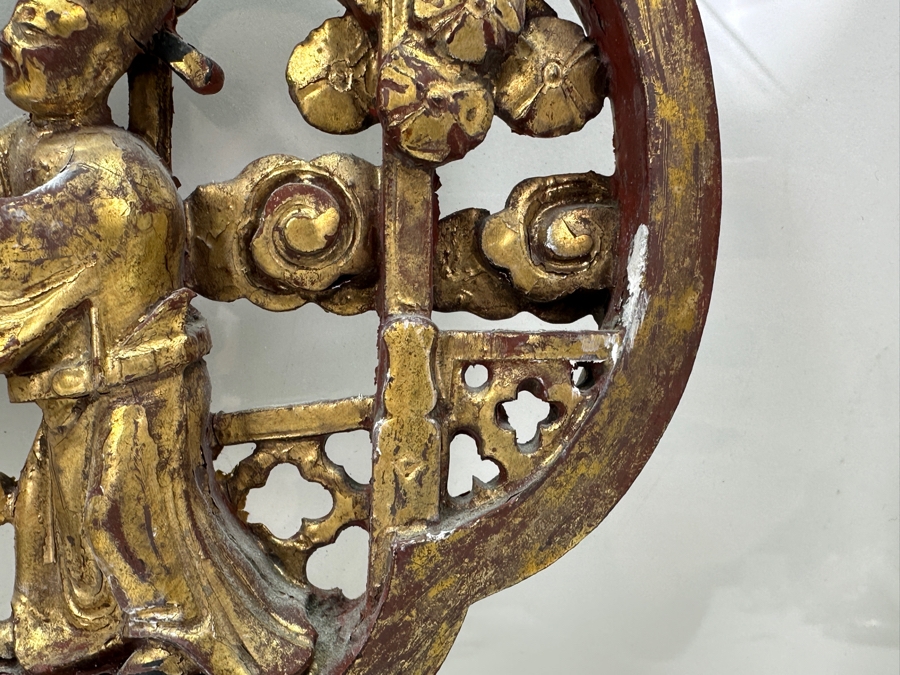 Chinese Hand Carved Relief Wood Wall Panel with Gold Accents 7.5'W x 6.5'H (Framed 16'W x 12'H) [Photo 5]