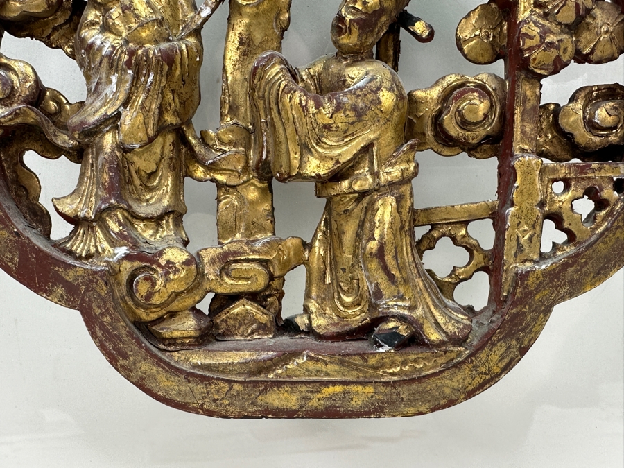 Chinese Hand Carved Relief Wood Wall Panel with Gold Accents 7.5'W x 6.5'H (Framed 16'W x 12'H) [Photo 4]