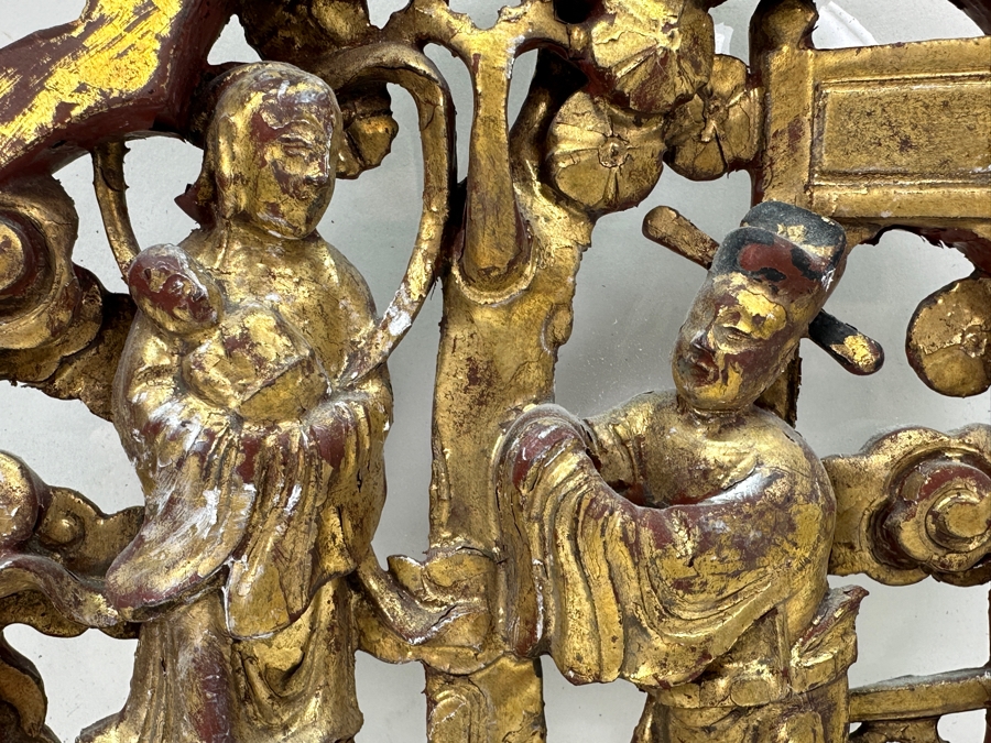 Chinese Hand Carved Relief Wood Wall Panel with Gold Accents 7.5'W x 6.5'H (Framed 16'W x 12'H) [Photo 3]