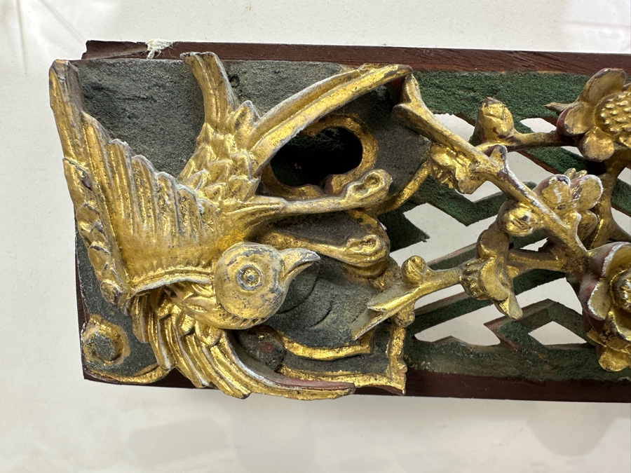 Chinese Hand Carved Relief Wood Wall Panels with Gold Accents 21.5'W x 2.75'H (Framed 32.5'W x 16'H) [Photo 3]