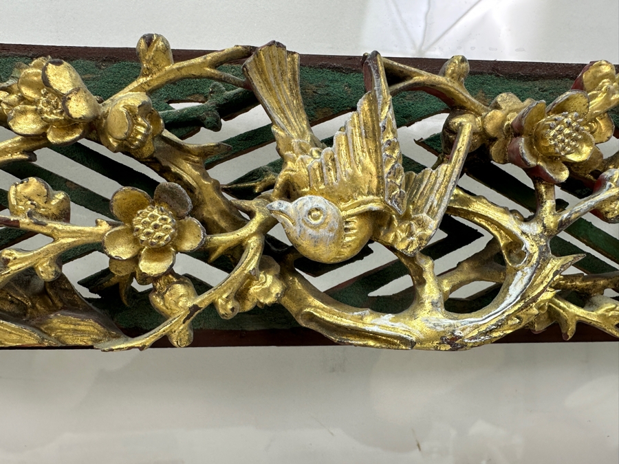 Chinese Hand Carved Relief Wood Wall Panels with Gold Accents 21.5'W x 2.75'H (Framed 32.5'W x 16'H) [Photo 5]