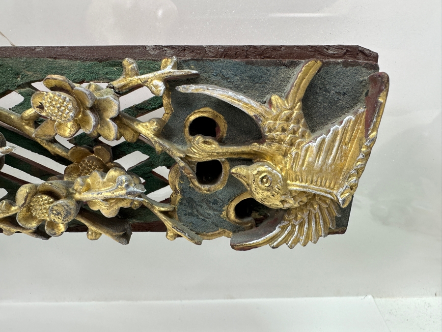 Chinese Hand Carved Relief Wood Wall Panels with Gold Accents 21.5'W x 2.75'H (Framed 32.5'W x 16'H) [Photo 7]