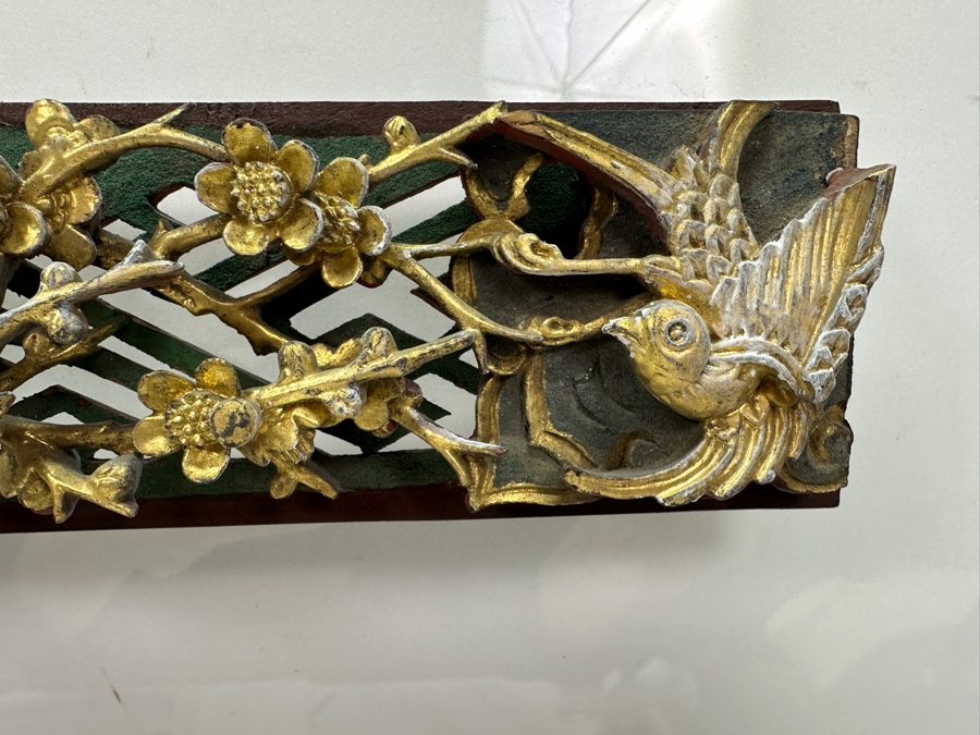 Chinese Hand Carved Relief Wood Wall Panels with Gold Accents 21.5'W x 2.75'H (Framed 32.5'W x 16'H) [Photo 6]