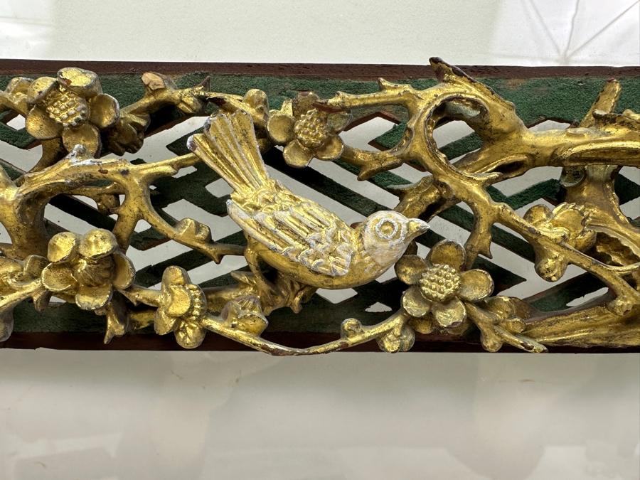 Chinese Hand Carved Relief Wood Wall Panels with Gold Accents 21.5'W x 2.75'H (Framed 32.5'W x 16'H) [Photo 4]