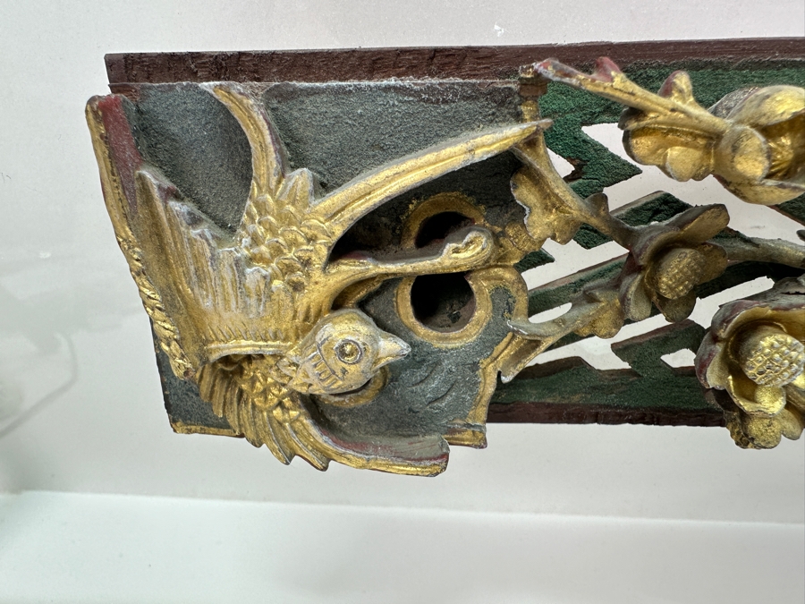 Chinese Hand Carved Relief Wood Wall Panels with Gold Accents 21.5'W x 2.75'H (Framed 32.5'W x 16'H) [Photo 10]