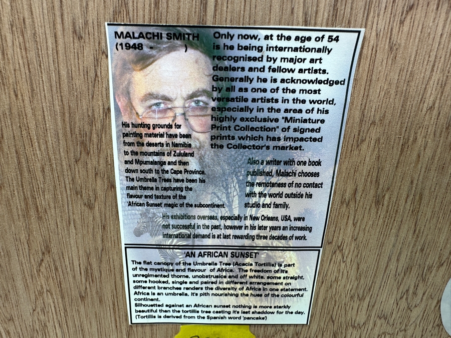 Malachi Smith (1948-2012, South Africa) Stunning Original Landscape Painting On Board Titled 'An African Sunset' 8 X 5.5 Framed 15.5 X 13 [Photo 15]