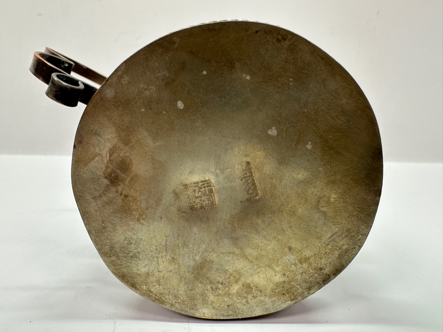 Vintage Signed Chinese Cloisonné and Tibetan Silver Teapot with Stone Bands and Monkey Lid Dragon Motif Signed Underneath 6'W x 4.5'H [Photo 16]