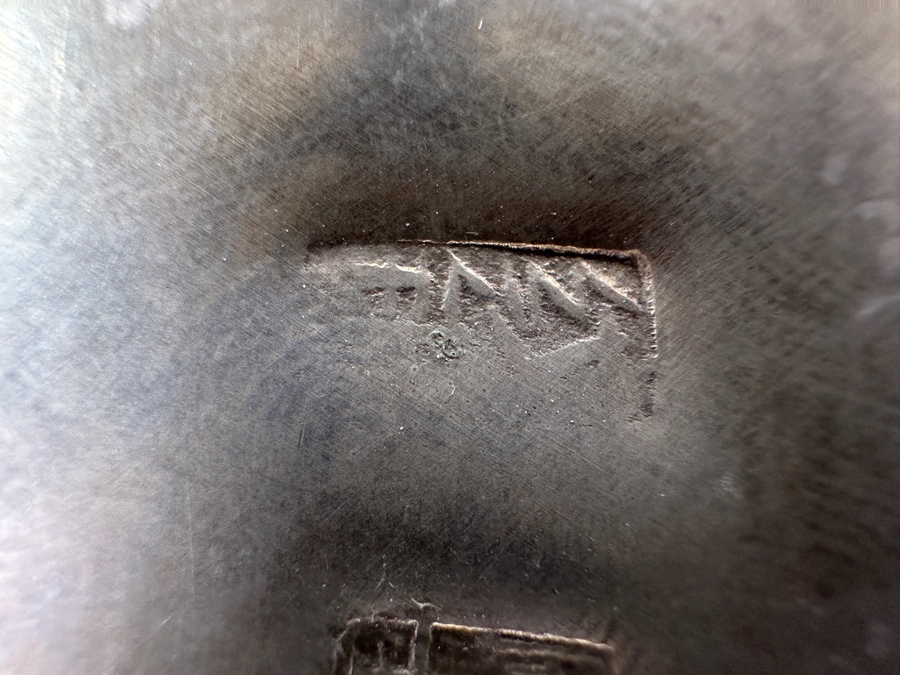 Vintage Signed Chinese Cloisonné and Tibetan Silver Teapot with Stone Bands and Monkey Lid Dragon Motif Signed Underneath 6'W x 4.5'H [Photo 18]