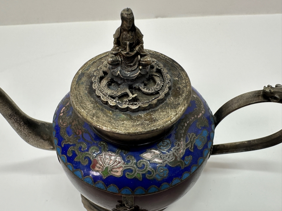 Vintage Chinese Tibetan Silver Overlay Stone Red Agate Body Teapot With Phoenix Design Signed Underneath 5.5W X 4H [Photo 6]