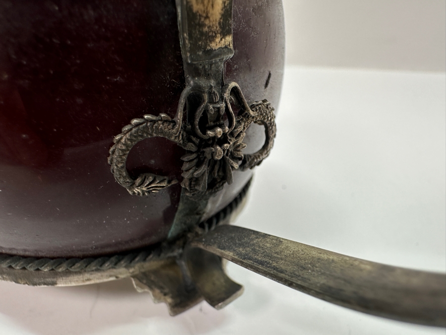 Vintage Chinese Tibetan Silver Overlay Stone Red Agate Body Teapot With Phoenix Design Signed Underneath 5.5W X 4H [Photo 9]