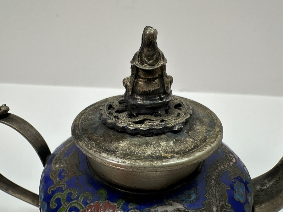 Vintage Chinese Tibetan Silver Overlay Stone Red Agate Body Teapot With Phoenix Design Signed Underneath 5.5W X 4H [Photo 12]