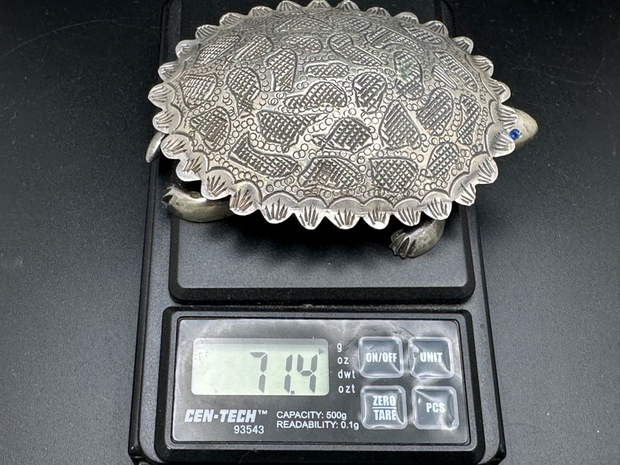 Vintage Silver Turtle Box with Blue Stone Eyes 71.4g   [Photo 10]