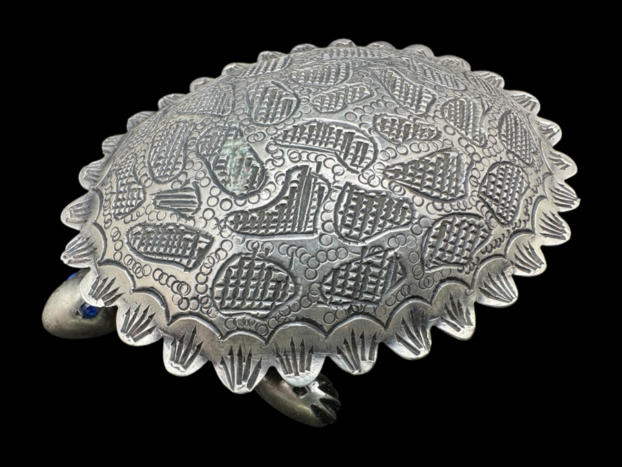 Vintage Silver Turtle Box with Blue Stone Eyes 71.4g   [Photo 1]
