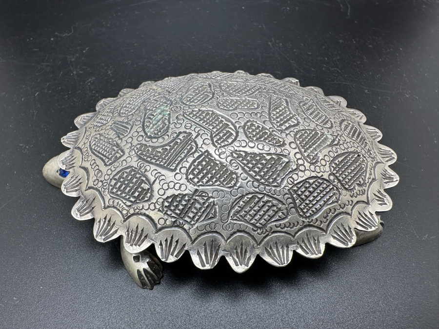 Vintage Silver Turtle Box with Blue Stone Eyes 71.4g   [Photo 2]