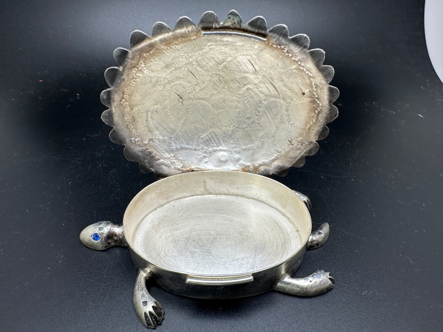 Vintage Silver Turtle Box with Blue Stone Eyes 71.4g   [Photo 5]