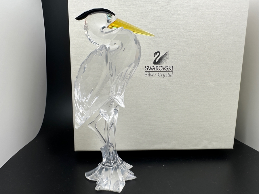 Swarovski Crystal Silver Heron Figurine with Box #221627 6'H [Photo 2]
