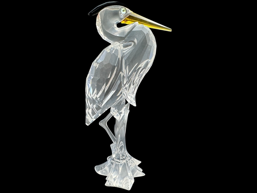 Swarovski Crystal Silver Heron Figurine with Box #221627 6'H [Photo 1]