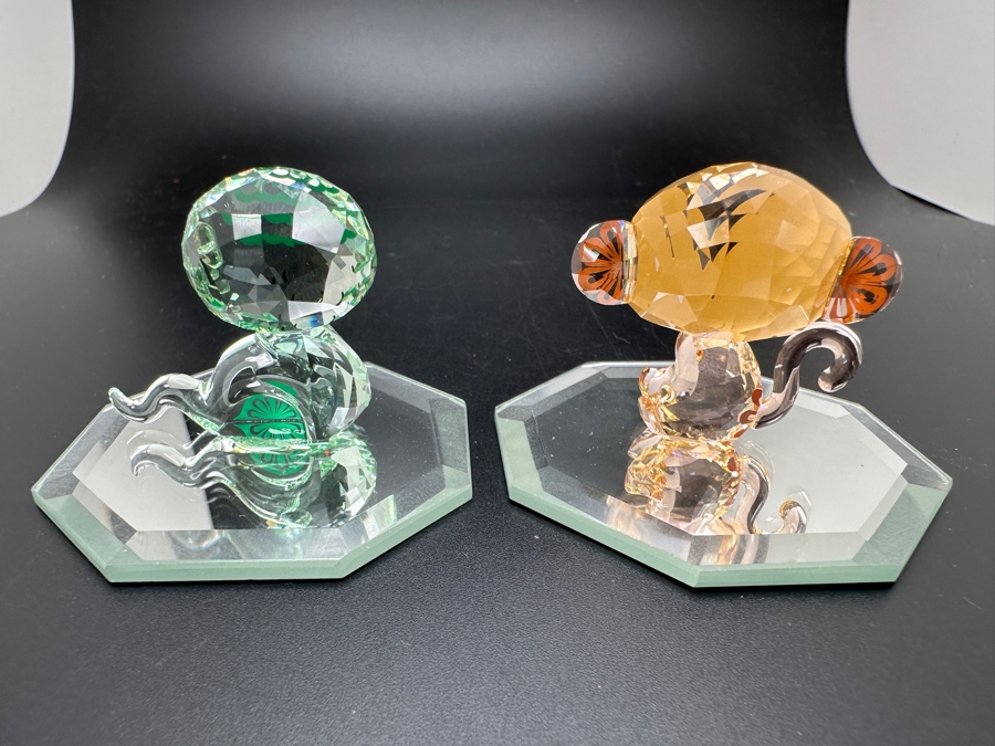 Swarovski Crystal Lovlots Kiki the Monkey #5004619 and Hebi the Snake #5004618 with Boxes and Mirrors 1.5'H [Photo 6]