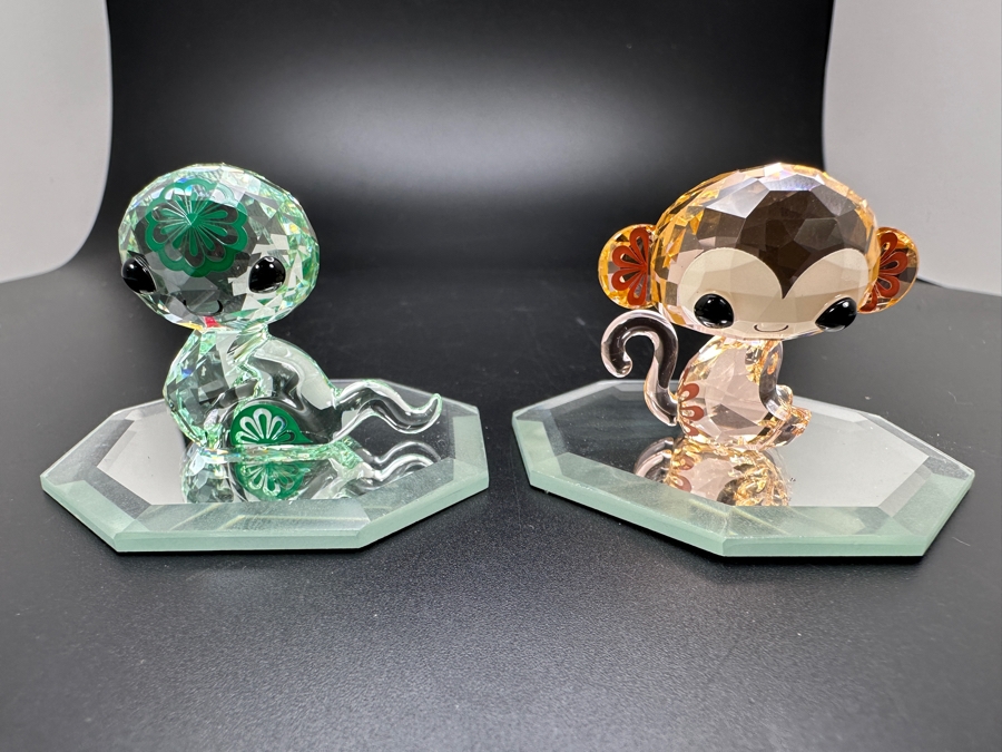 Swarovski Crystal Lovlots Kiki the Monkey #5004619 and Hebi the Snake #5004618 with Boxes and Mirrors 1.5'H [Photo 2]
