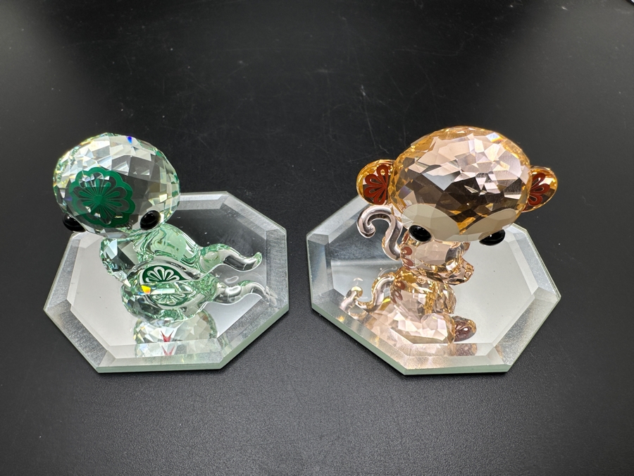 Swarovski Crystal Lovlots Kiki the Monkey #5004619 and Hebi the Snake #5004618 with Boxes and Mirrors 1.5'H [Photo 5]