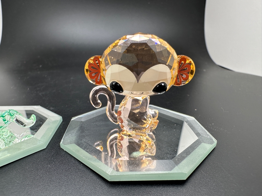 Swarovski Crystal Lovlots Kiki the Monkey #5004619 and Hebi the Snake #5004618 with Boxes and Mirrors 1.5'H [Photo 3]